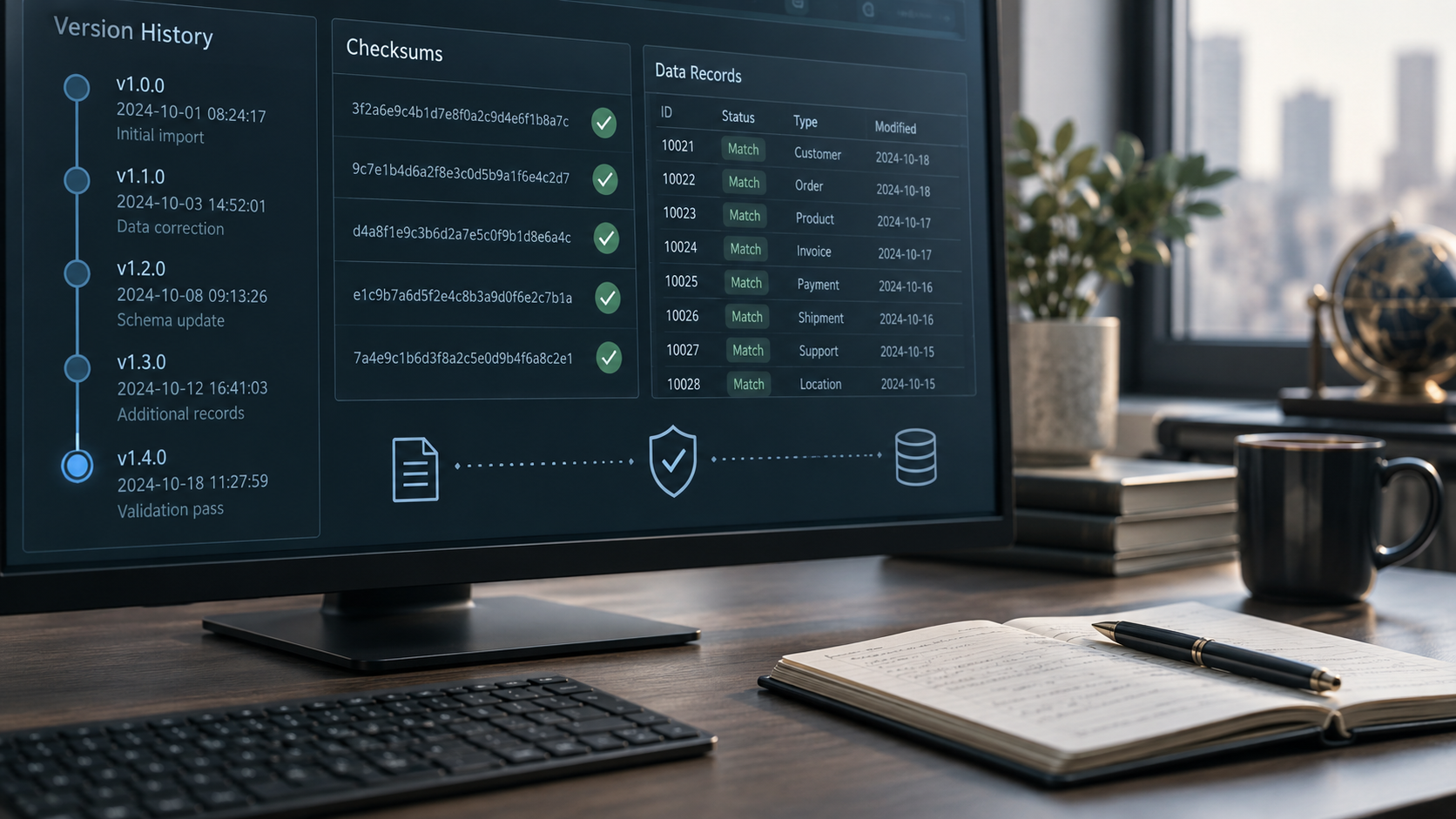 Software verification records and integrity checks supporting a security assessment
